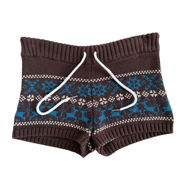 Y2K Apre Ski Lodge Fair Isle Knit Reindeer Hot Pants Winter Cozy Lounge Shorts S - Picture 2 of 6
